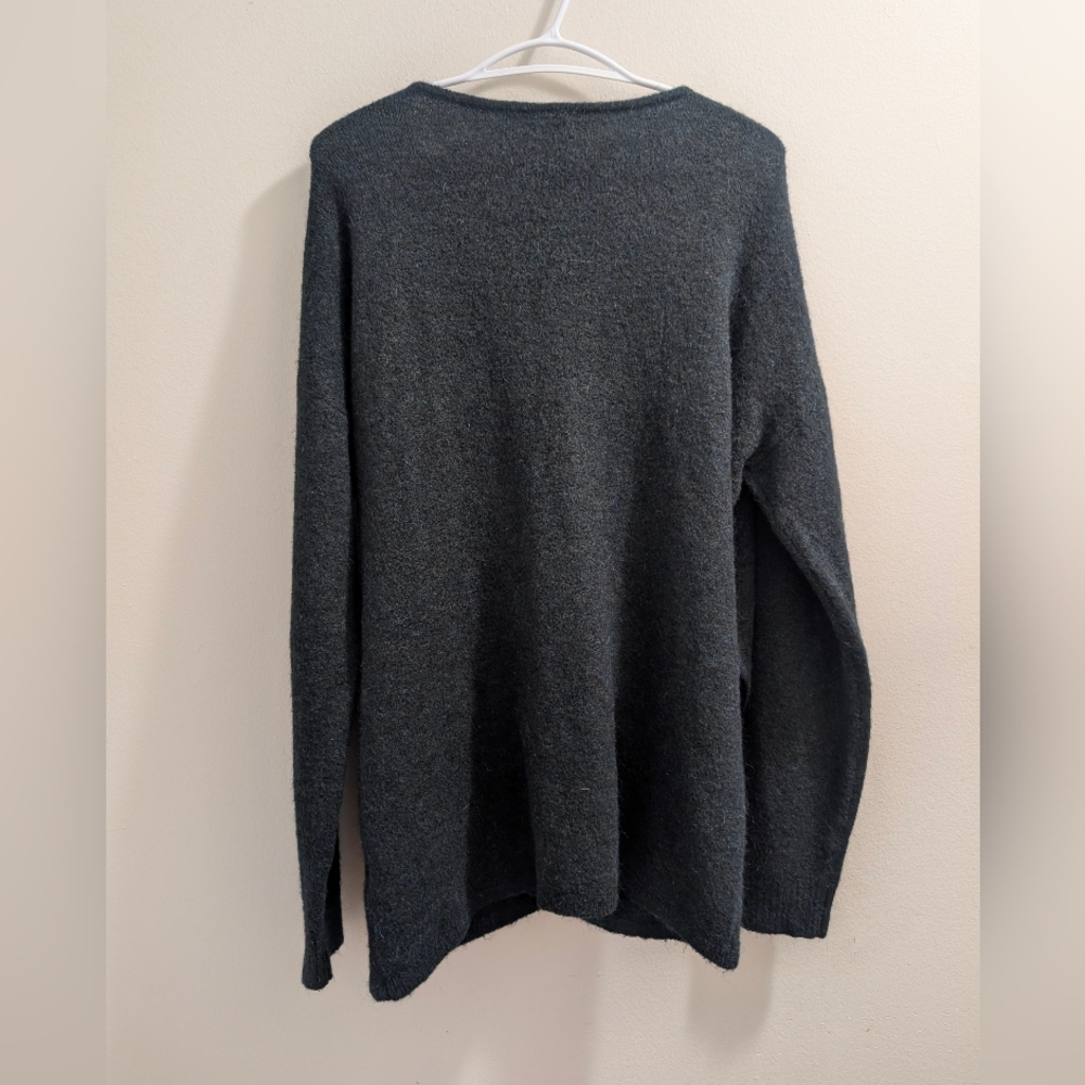 Aritzia Babaton Lucky Sweater Dark Green Alpaca Wool Blend Faux Wrap Top Size L - Picture 2 of 9